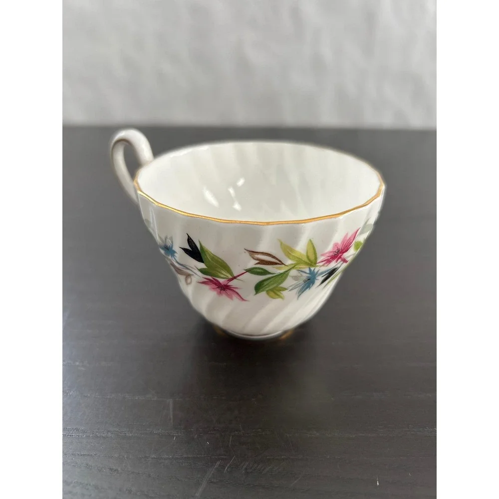 Foley Bone China Gaiety Teacup EB 1850 England Floral Swirl Gold Trim Vintage
